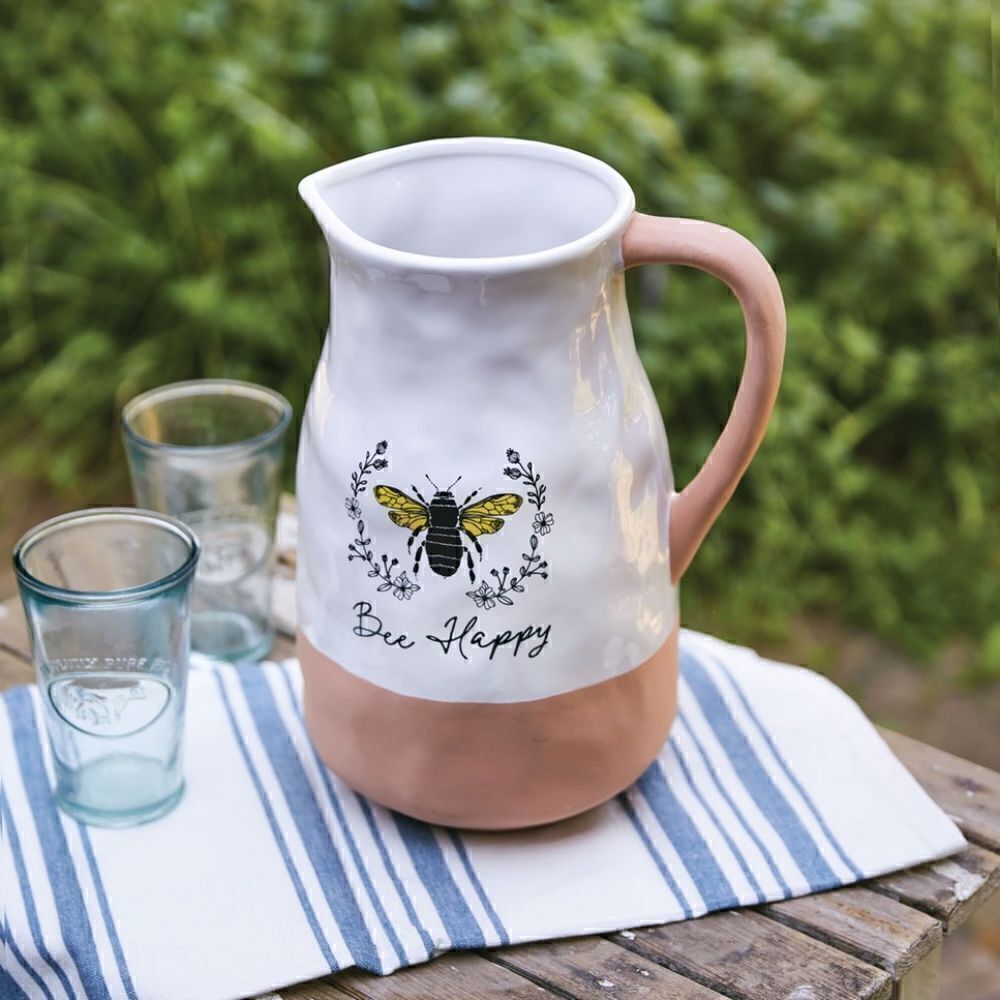 NEW! Beautiful and Trendy Buzzing Honey Bee Ceramic Water Pitcher Farmhouse Chic